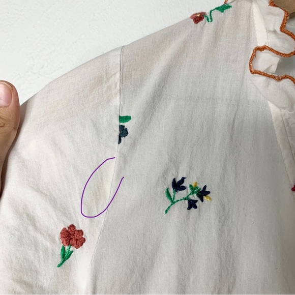 Sézane 38 US 6 Andrea Floral Embroidered Ruffle Blouse White Sheer - Picture 7 of 12